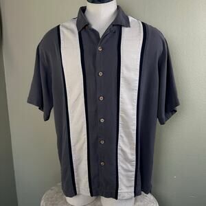 Island Shores Washable Silk Men XXL Cuban Shirt Grey Black Ivory Short sleeve
